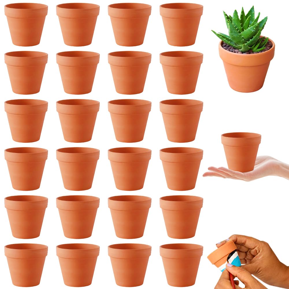 HIULLEN 24 Pcs Terracotta Plant Pots, 4.8cm Tiny Terracotta Pots, Small Mini Clay Pots with Drain Hole