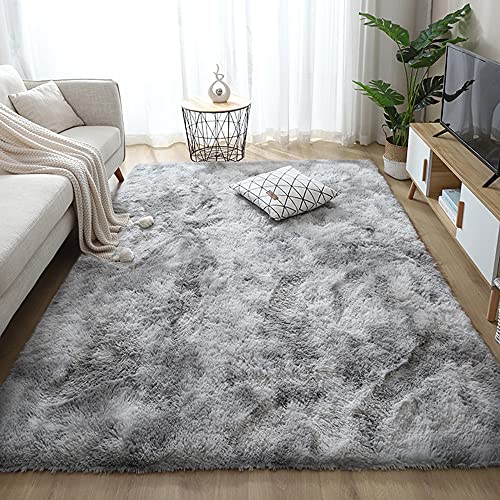 Rainlin 5.3 x 6.7 Soft Area Rug for Bedroom Luxury Fluffy Shaggy Rugs for Girls Boys Room,Furry Rugs for Baby Kids Room,Shag Carpet for Dorm Nursery Room,Anti-Slip Rectangle Bedside Rug,Grey