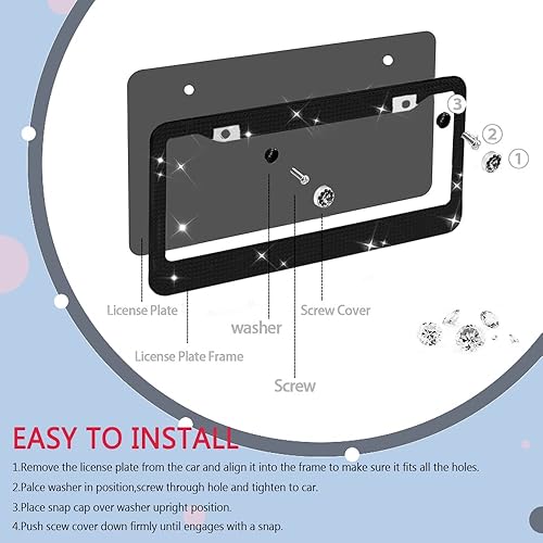 Miniatura 5 de DWARFOO 1 marco de matrícula brillante para mujer, marco de matrícula brillante con diamantes de imitación, accesorios de automóvil brillantes para