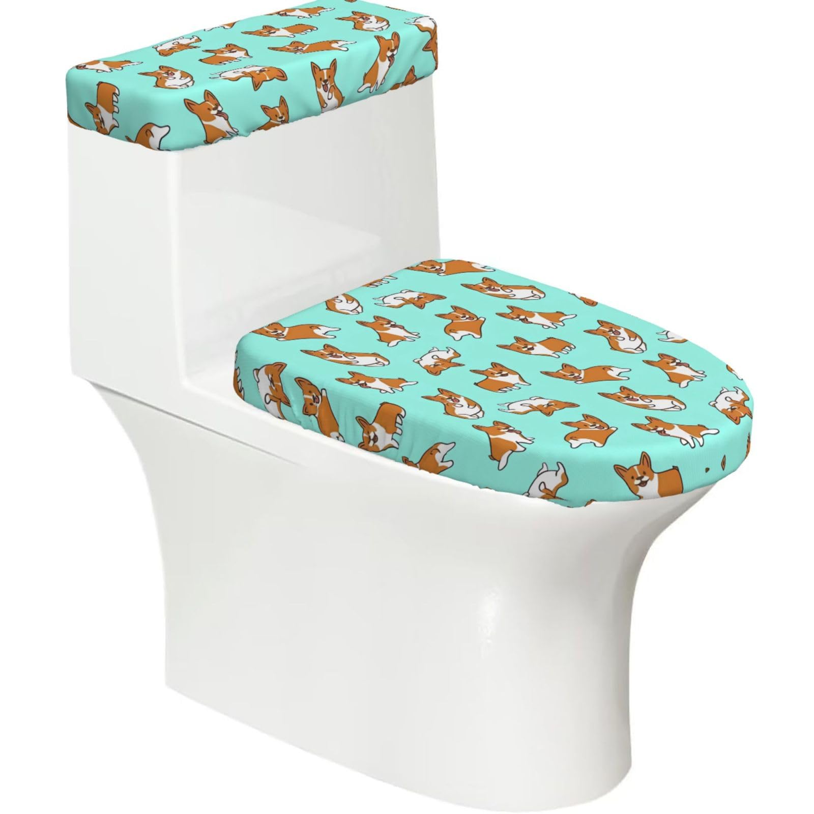 Mrowyc Black Corgi Cute Dog Printed Toilet Seat Set - Set Of 2 - Universal Toilet Seat Cover - Housewarming Birthday Christmas Gift