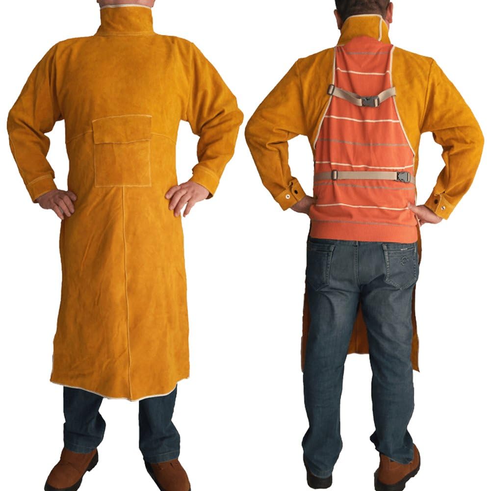 Sanfly Veste De Soudage En Cuir De Vachette Fendu Résistant À Chaleur, Tablier Anti-brûlure, Combinaison De Travail Isolante À L'arc Sous Argon