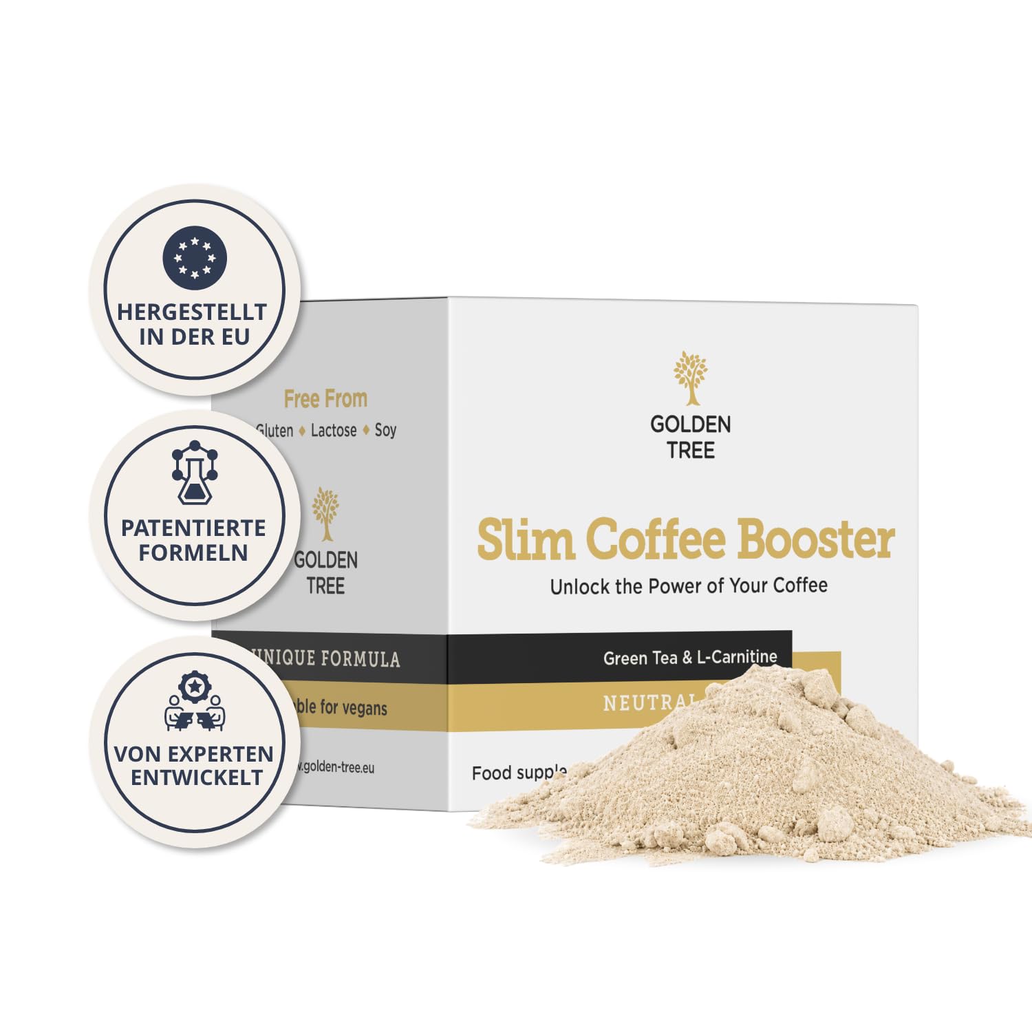 Golden Tree Slim Coffee Booster – Kaffeepulver Zusatz, 15 Sachets | Grüntee-Extrakt, Grünkaffee-Extrakt, L-Carnitin, Chrompicolinat