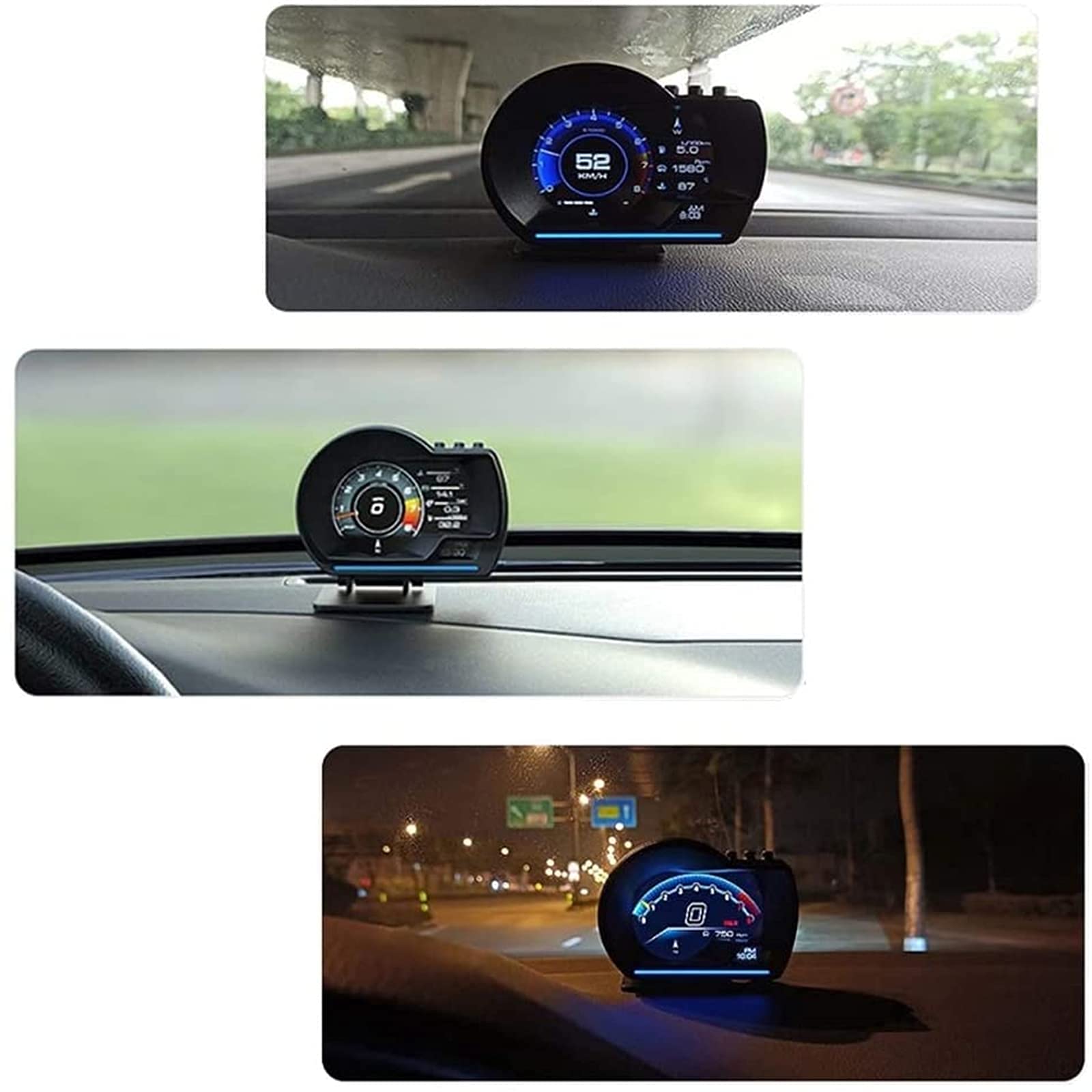 Car HUD Displays Speedometer, Universal Obd2 + Gps Dual HD System RPM Speedometer Odometer, Smart Hud Display Car Gps Gauge,Car ECU Computer RPM Speedometer Odometer Turbo/Turbine