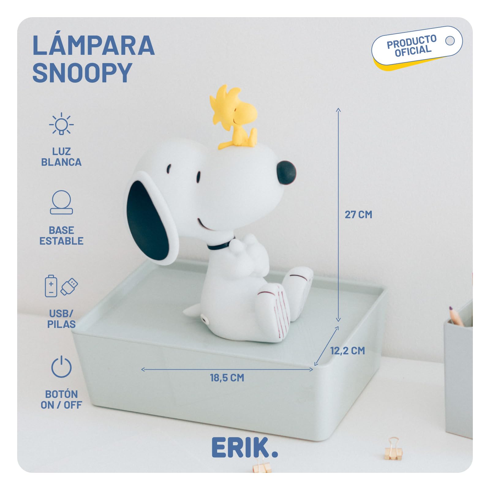 Grupo Erik Lampara Snoopy - Lampara mesita de noche o de Escritorio | Peanuts Snoopy Regalos : Luz Nocturna infantil como Decoracion Habitacion Juvenil (USB/Pilas)