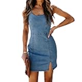 Womens Denim Dress Sexy Sleeveless Split Bodycon Mini Tube Jeans Short Dresses