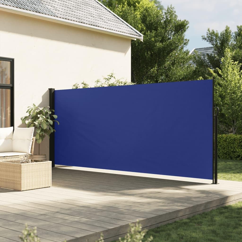 Store de protection soleil pluie UV de 160x600 cm, auvent rétractable bleu extérieur