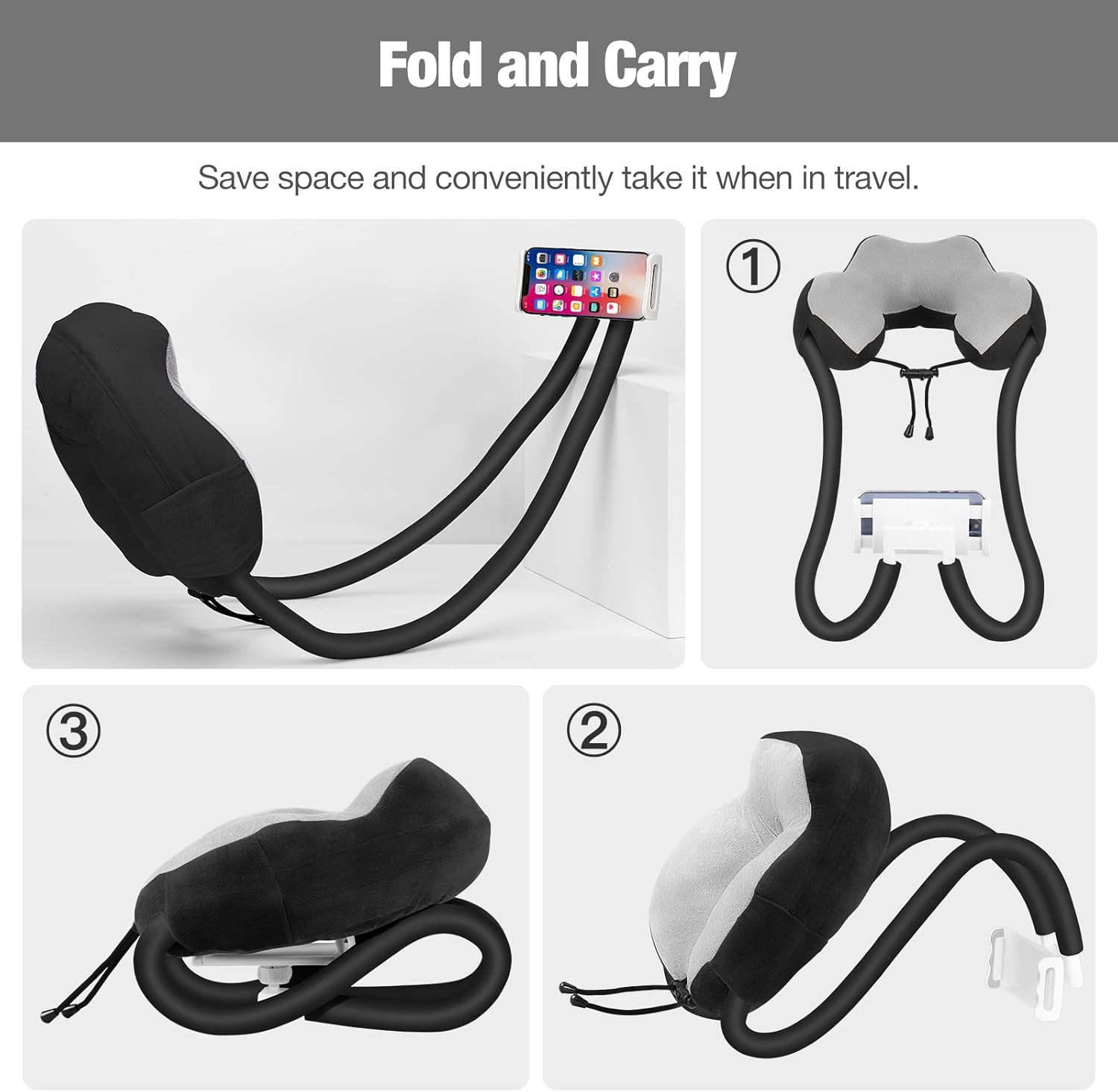 MoKo Neck Phone Holder, Lazy Gooseneck Phone Pillow Holder Bracket, 360° Rotate Phone Tablet Stand for 4"-11" Device, fits iPhone 17/17 Air/17 Pro/17 Pro Max, iPhone 16/Pro/Pro Max/Plus, iPhone 15/Pro