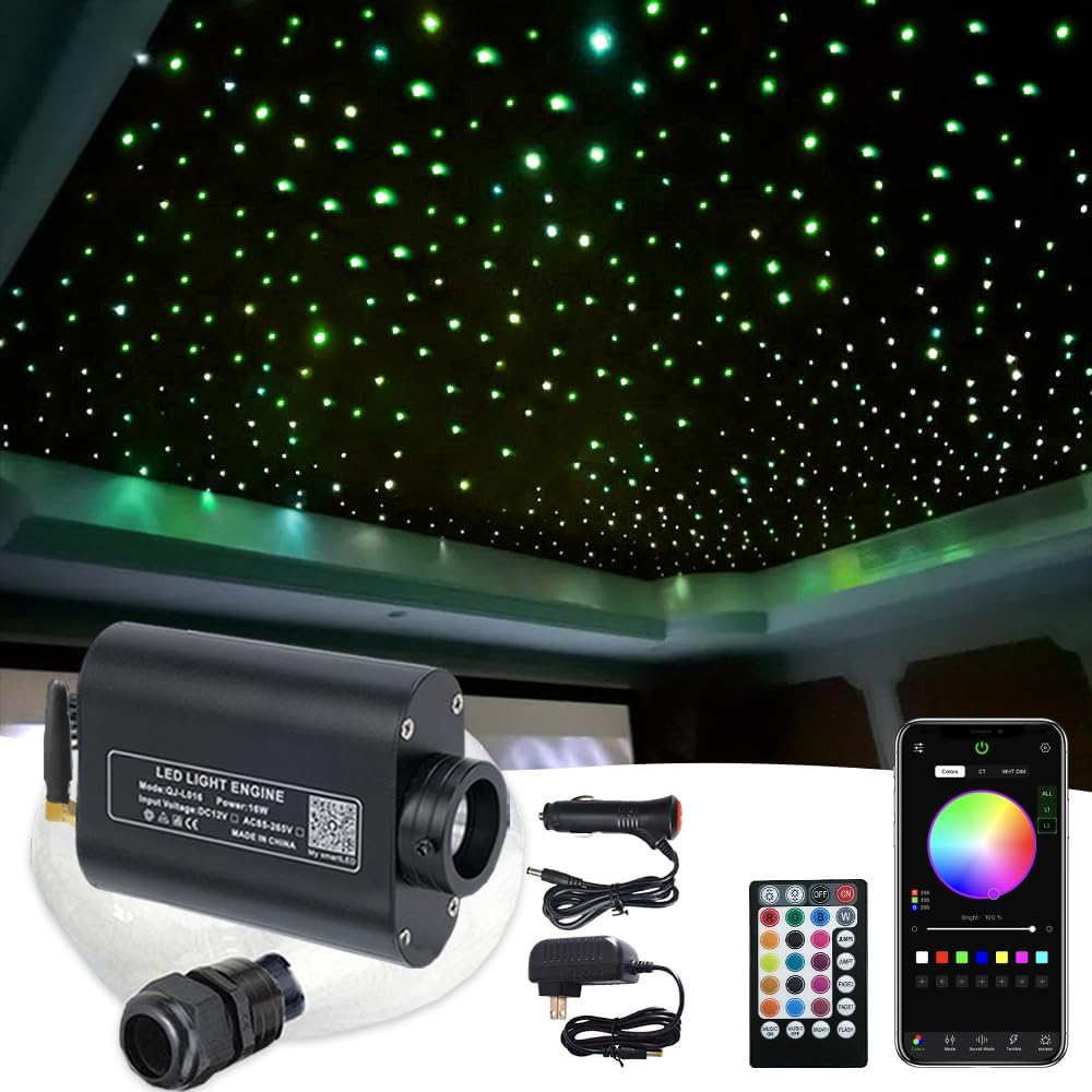 Firework 16W RGBW Fiber Optic Lights Star Ceiling Light Kit with Fiber Optical 460pcs 0.03in 6.5ft/2m - APP/Remote Control + Music Mode Sound Sensor Light Source for Bedroom, Home Theater & Car Decor