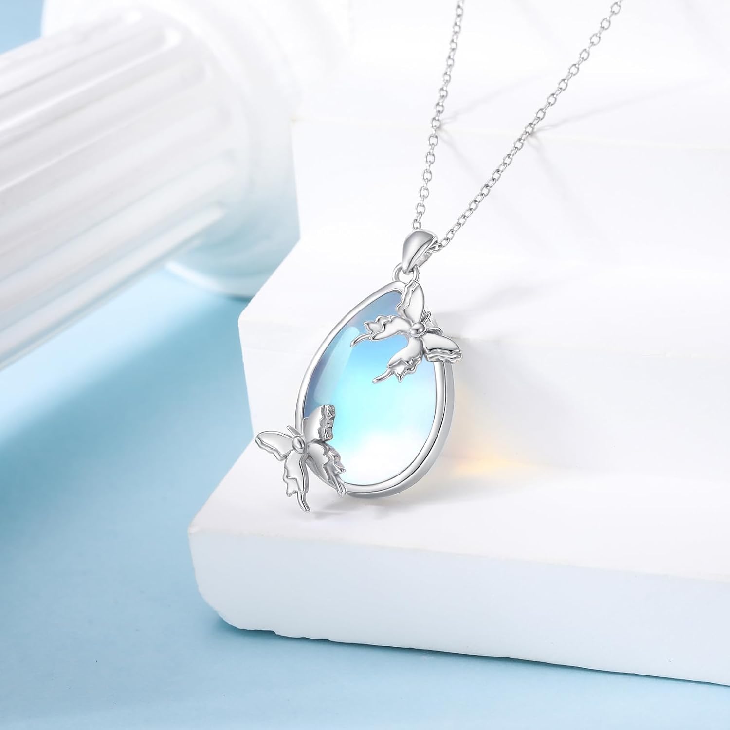 Natural Moonstone Butterfly Pendant Necklace for Women 925 Sterling Silver Moonstone Gemstone Jewelry for Her - Image 3