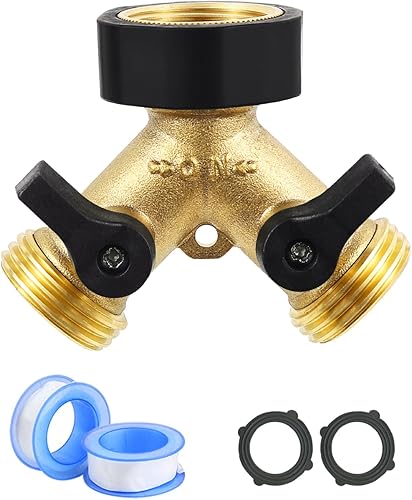 Miniatura 8 de Divisor de manguera para grifo de jardín resistente (latón de 2 vías)