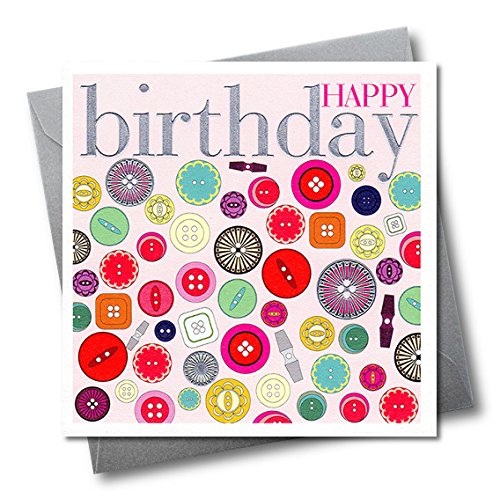 Claire Giles Greeting Cards, Happy Birthday Card, Buttons design Greeting Card, Embossed and Foiled text