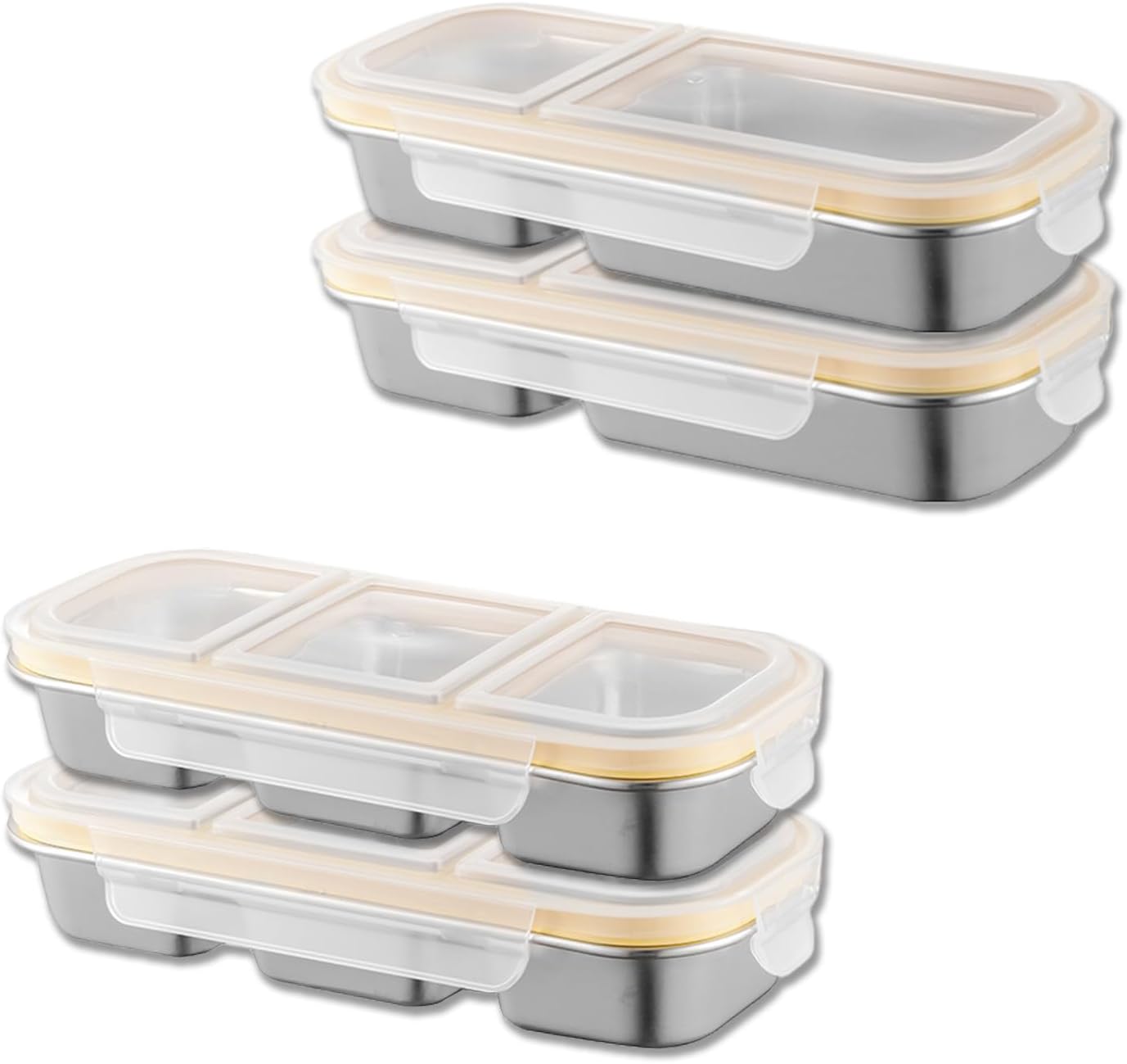 Bento Box Adult Lunch Box, Portion Control Bento Lunch Box, Reusable Divided Food Storage Containers for Healthy Eating Weight Loss, Travel, Work (4pcs 3 grids+2 grids 700ml)