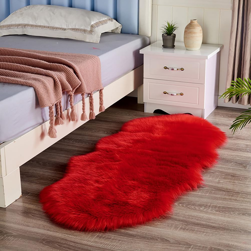 Shaggy Deep-Pile Rug, Non-Slip Washable Fluffy Rugs Area Runner Rugs Modern Decorative Rug for Bedroom, Living Room,red,160 * 60cm