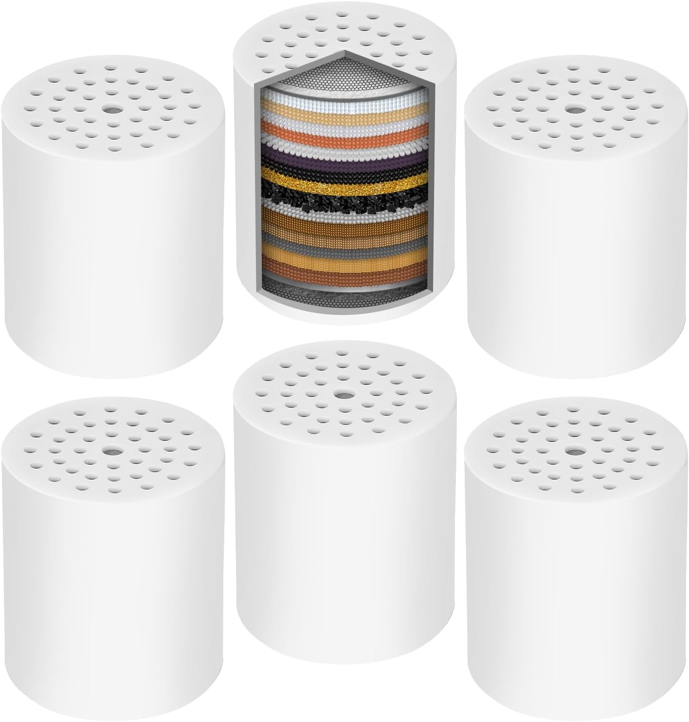 Universal Shower Filter Replacement Cartridge, 6 Pack 20 Stage Shower Head Filter for Hard Water, Microporous Pressurization High output Water Filter Compatible Similar Design, 10000 Gallons 3 Month