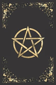 Book of Shadows Spell Book Journal, Blank Lined Notebook, Empty Grimoire Journal, Black Journal with Gold Pentagram Cover