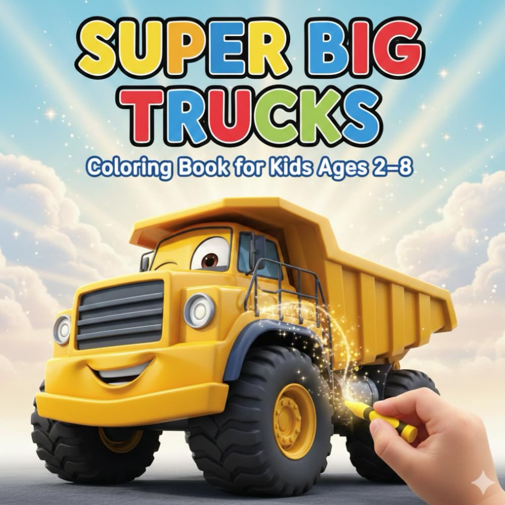Super Big Trucks Coloring Book for Kids: Cute and Bold Vehicle Designs for Toddlers and Kids Ages 2–8: Big, Simple & Fun Truck Pictures for Toddlers and Preschoolers and Young Artists