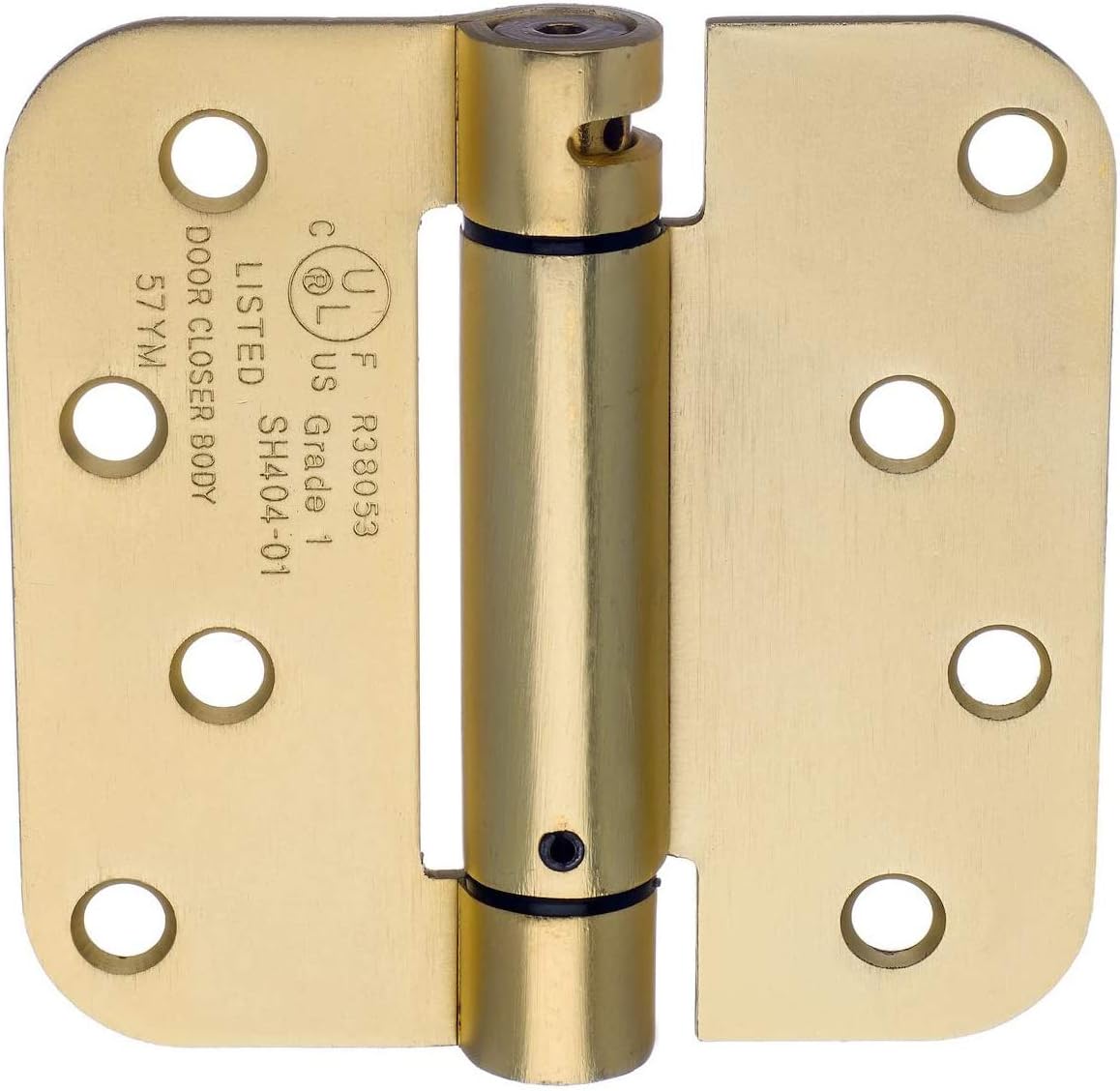 Dynasty Hardware Door Hinges, 4-Inch Spring Loaded Self Closing Hinges with 5/8" Radius Corners, Heavy Duty for Interior or Exterior Doors, Quiet Auto Close Action, 2-Pack, Satin Brass Finish