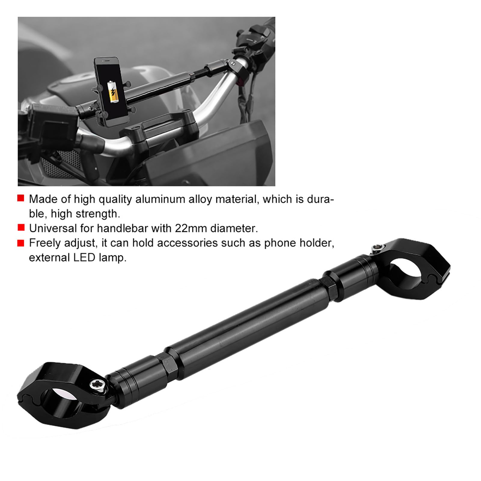 Moto Balance Bar, universale 22 millimetri in lega di alluminio Cross Bar Manubrio Moto rinforzare accessori leva (Black)