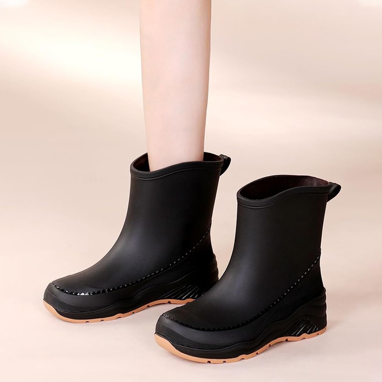 Women'S Chunky Platform Rain Ankle Boot Fashion Comfort Round Toe Waterproof Anti-Slip Thick Sole Pull On Garden Chelsea Rain Boots for Outdoor Work Booties - Image 6