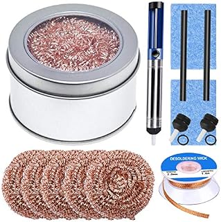 Youmile Soldering Tip Cleaner Kit Soldering Iron Tip Cleaner for Solder Tip Cleaning with 5PCS Brass Ball Wire, Desoldering Pump, 2PCS Spare Nozzle, 2PCS Heat Resistance Hose, 2PCS Sponge