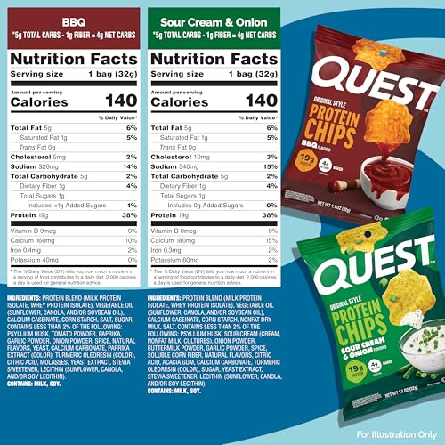 Image of Quest Nutrition Protein Chips Variety Pack, Dill Pickle, BBQ, Cheddar & Sour Cream, Sour Cream & Onion, High Protein, Low Carb, Gluten Free 1.1 oz (Pack of 8)