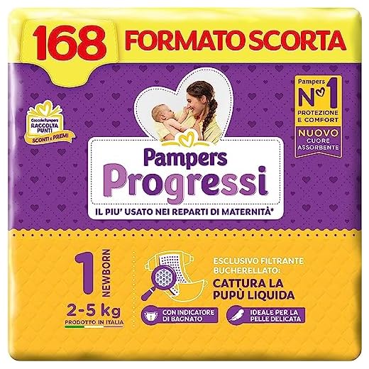 Pampers Progressi Newborn, 168 Pannolini, Taglia 1 (2-5 kg)