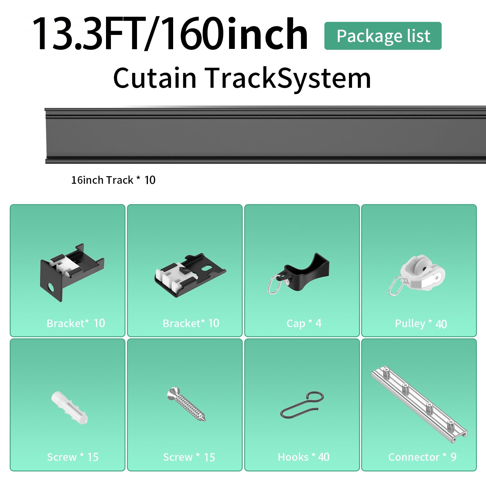 Tringle à rideaux flexible et pliable en aluminium – Montage au plafond ou au mur (406,4 cm / 4 m) – Rail à rideaux robuste – Noir