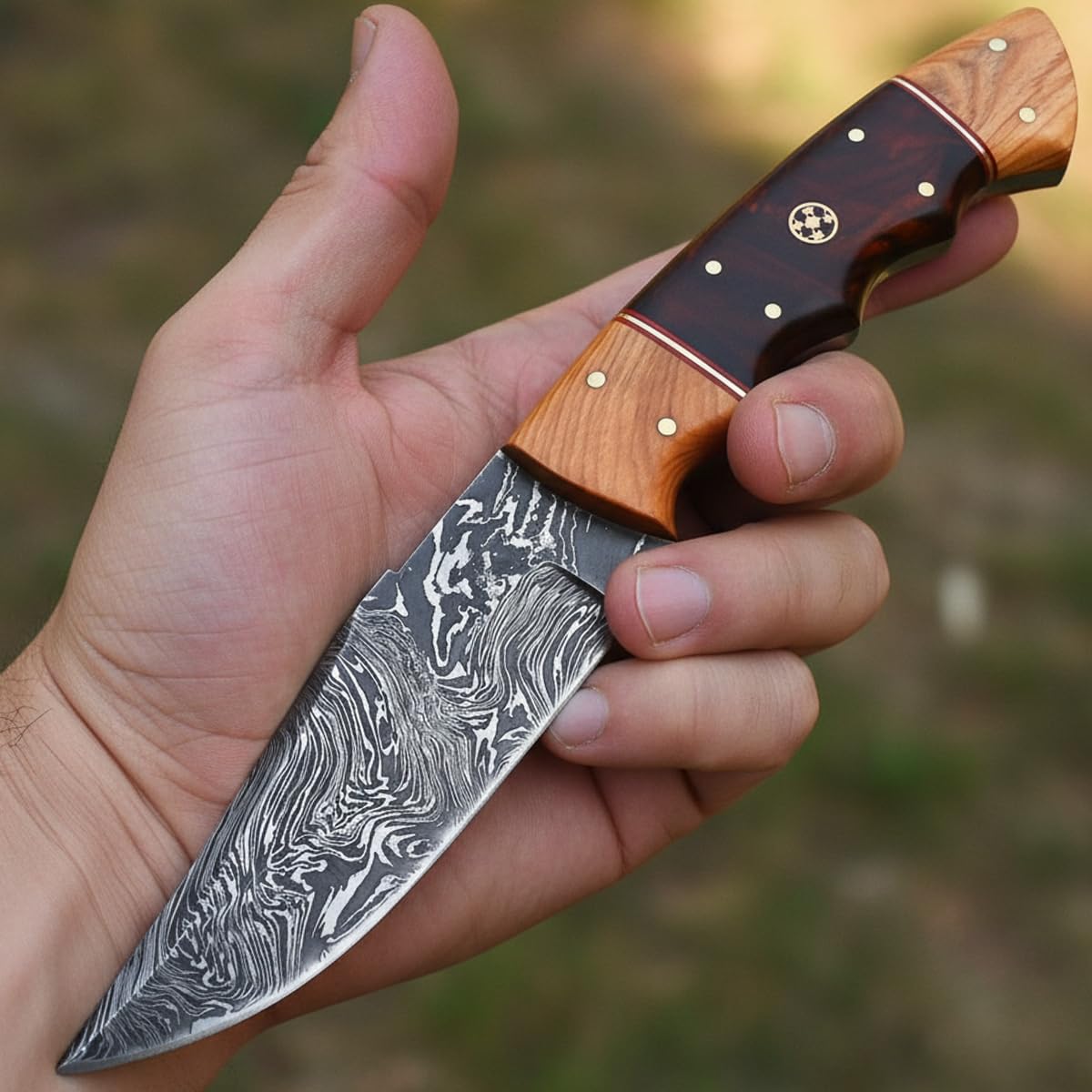 PAL 2000 KNIVES Custom Handmade Damascus Steel 10.4 Inches Skinner Knife - Wood Handle with Sheath 8998