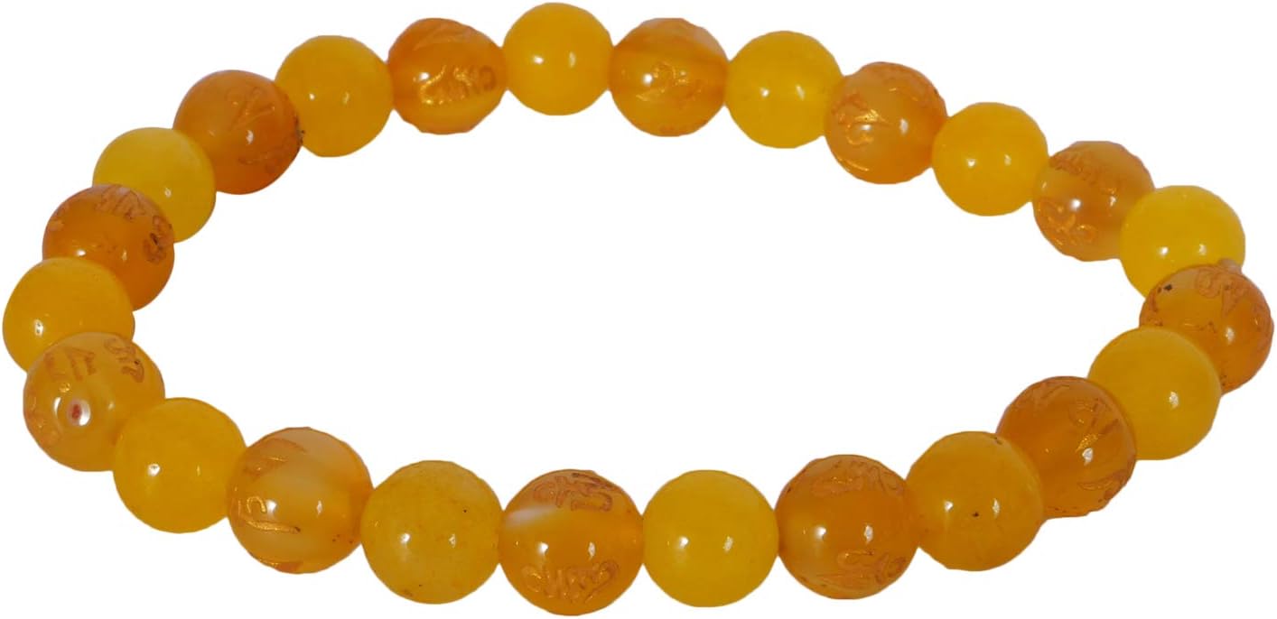 Rabela ® Original Yellow OM jade for the Solar Plexus chakra Manipura Beads stone Bracelet Bracelet Beads stone Bracelet Free size elastic Natural Healing Energy Handmade unisex bracelet BRC-014