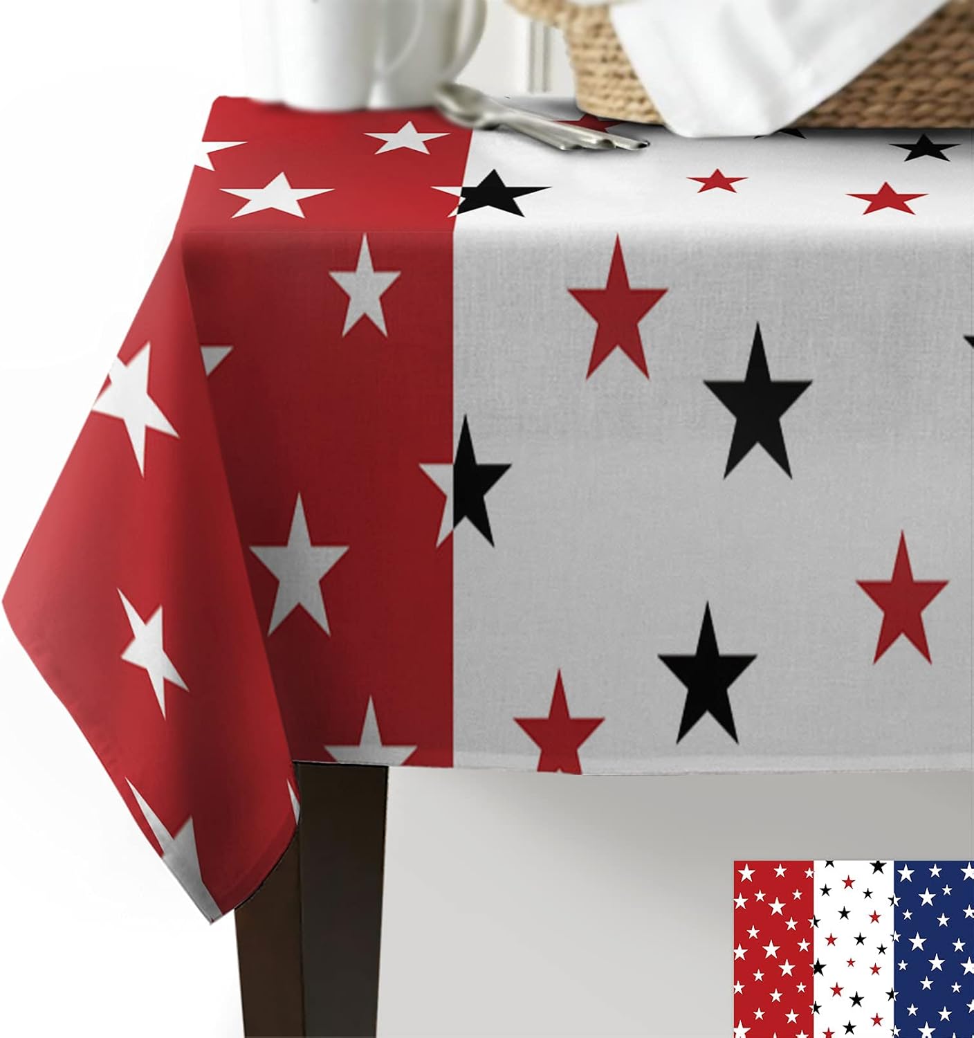 Vandarllin July 4th Tablecloths Red White Blue Waterproof Polyester Table Covers Decor for Rectangle Table,Home Dining,Outdoor,Party,Oil Proof,52"x70" Independence Day Americana Stars