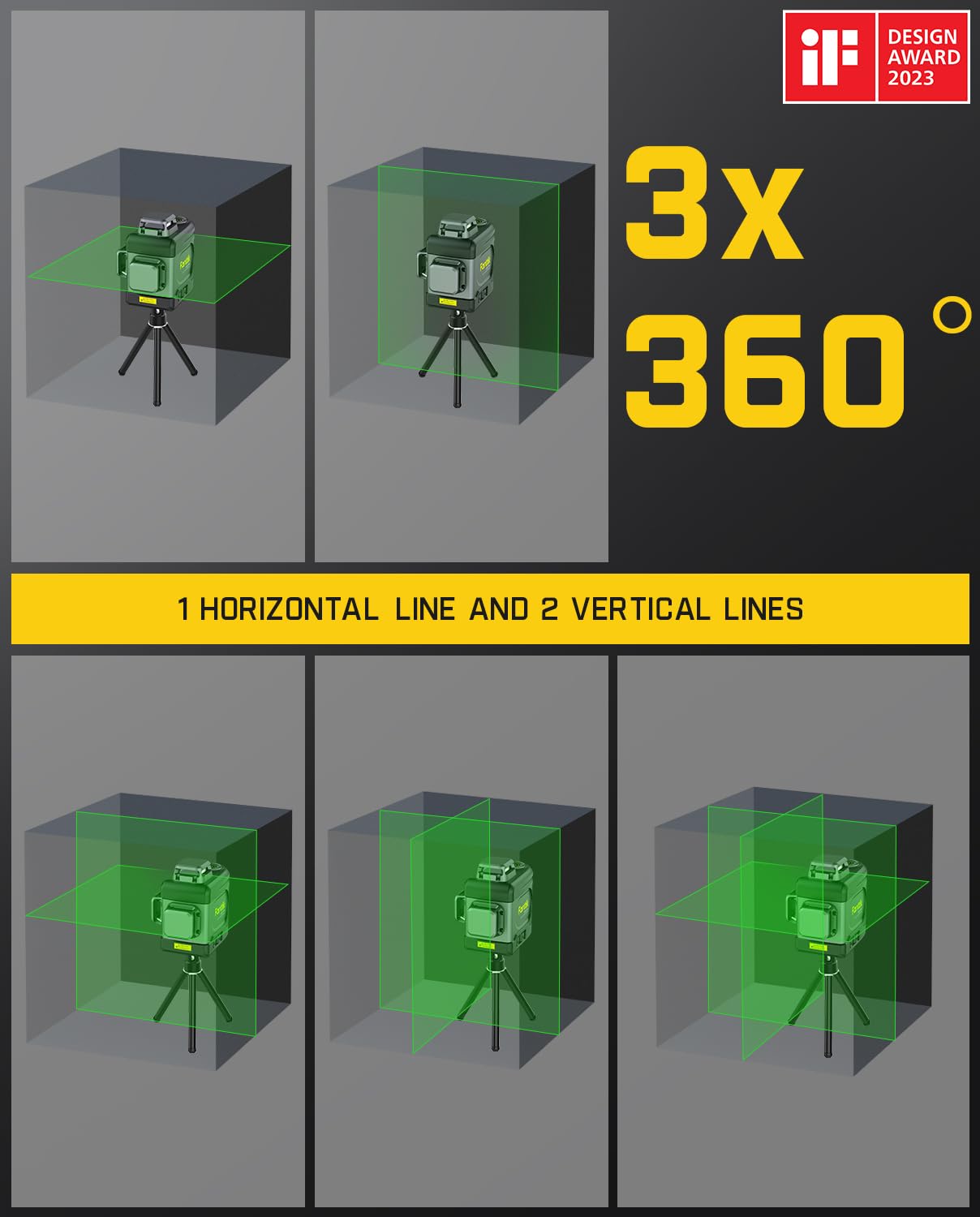 Fanttik D12 Ace 3x360° Green Laser Level - Self-Leveling 3D Cross Line For Construction, Picture Hanging, Rechargeable