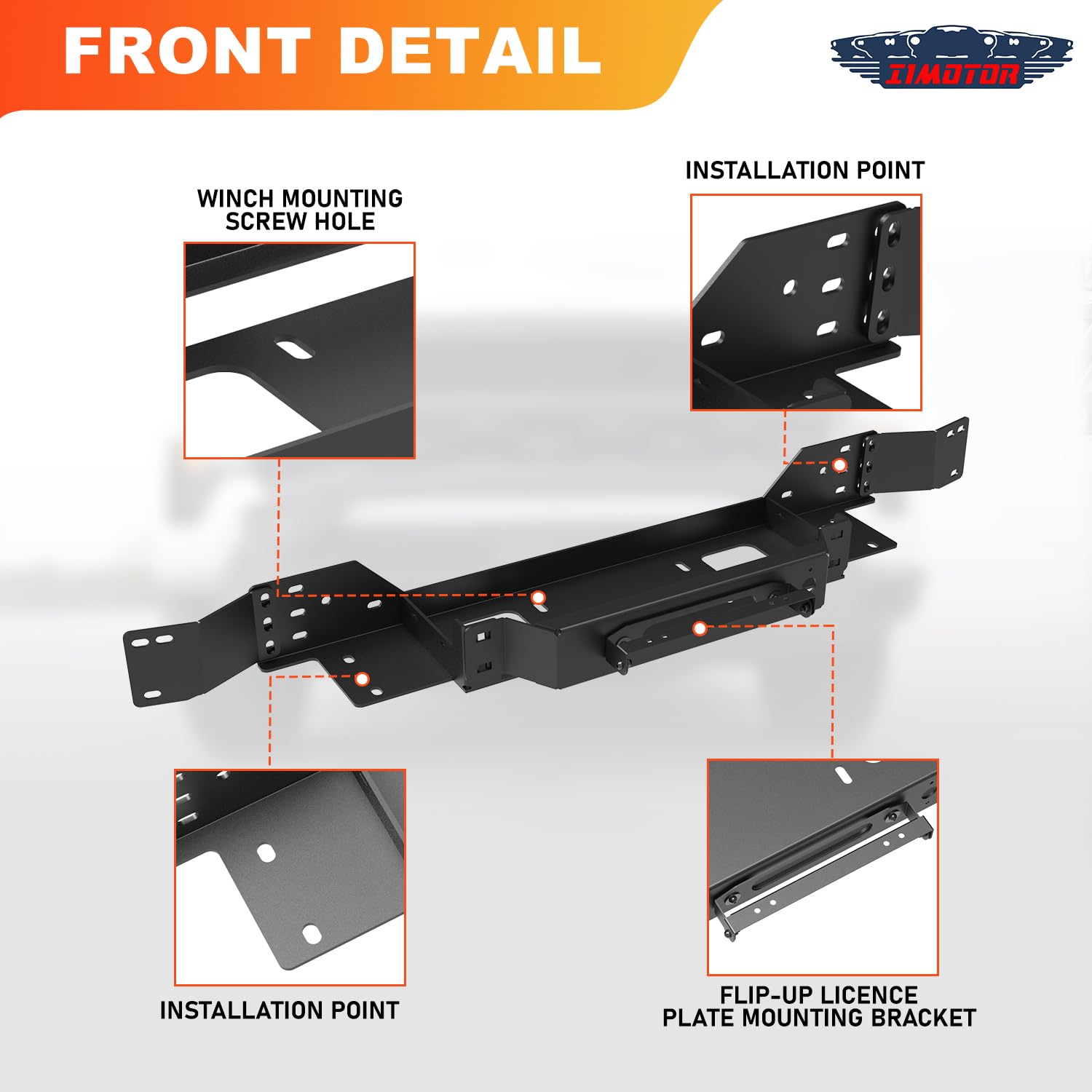 I1MOTOR Front Hidden Winch Plate for 2014-2021 Toyota Tundra with Flip-up Licence Plate Mounting Bracket, Winch Control Box Relocation Bracket