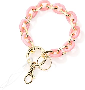 Junyuerly Stylish Wrist Lanyard Keychain Wristlet Key Chains Resin and Hardware Chains Link Gold Key Ring Bracelet for Women
