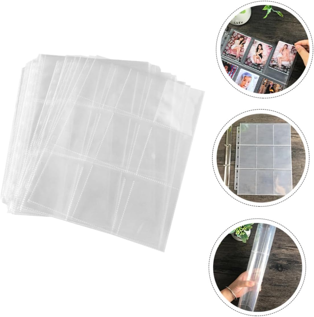 Mipcase 50pcs 9-Pocket Photo Album Sleeves for 3-Ring Binder Plastic Photo Card Sleeves with 11 Holes Acid-Free Storage Pages for Collectors