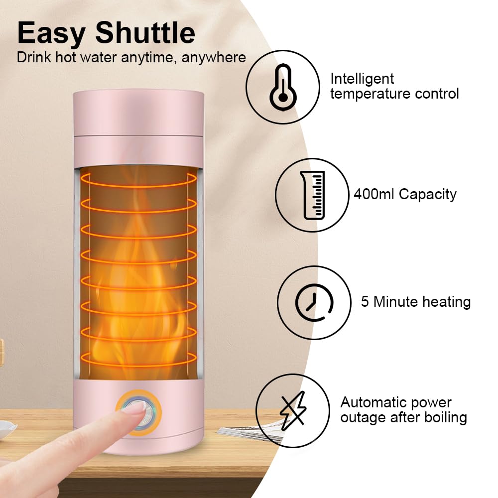 Nuxory Bollitore Elettrico Da Viaggio, 450 ml 3 in 1 Bollitore Elettrico Portatile Mini Due Sottobicchieri Omaggio, Acciaio Inox 304, Ebollizione Rapida, Chiusura Automatica per Tè, Latte, Caffè