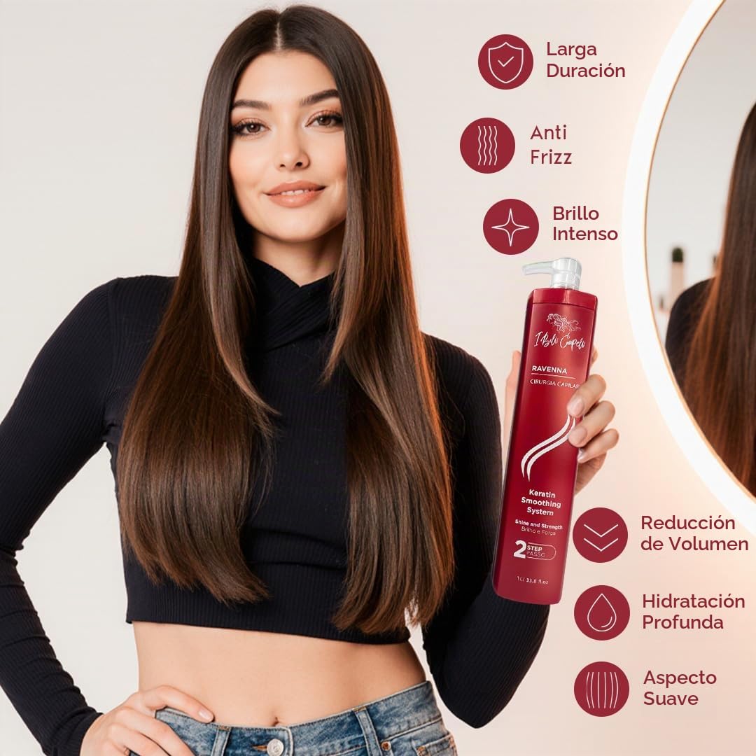 I Belli Capelli Ravenna Keratina Profesional B-tox para el Cabello - Cirugía Capilar para el Cabello, Alisado, Tratamiento B-tox para el Cabello, Células Madre para el Cabello - Sistema Alisador 3x1L