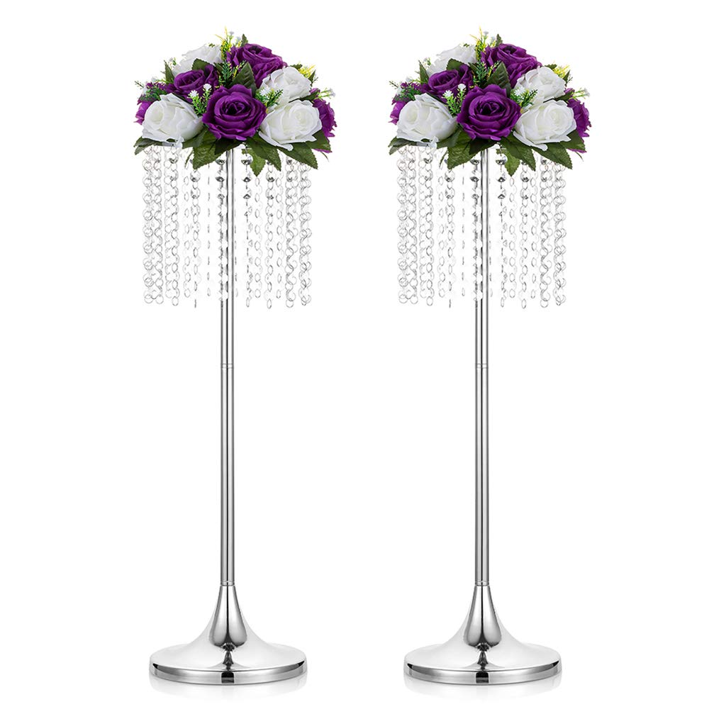 NUPTIO 2 Pcs Wedding Centerpieces for Tables, 66.3cm Height Silver Vases for Centerpieces, Road Lead for Reception Centerpieces for Dining Room Living Room Decor, Christmas Wedding Decorations