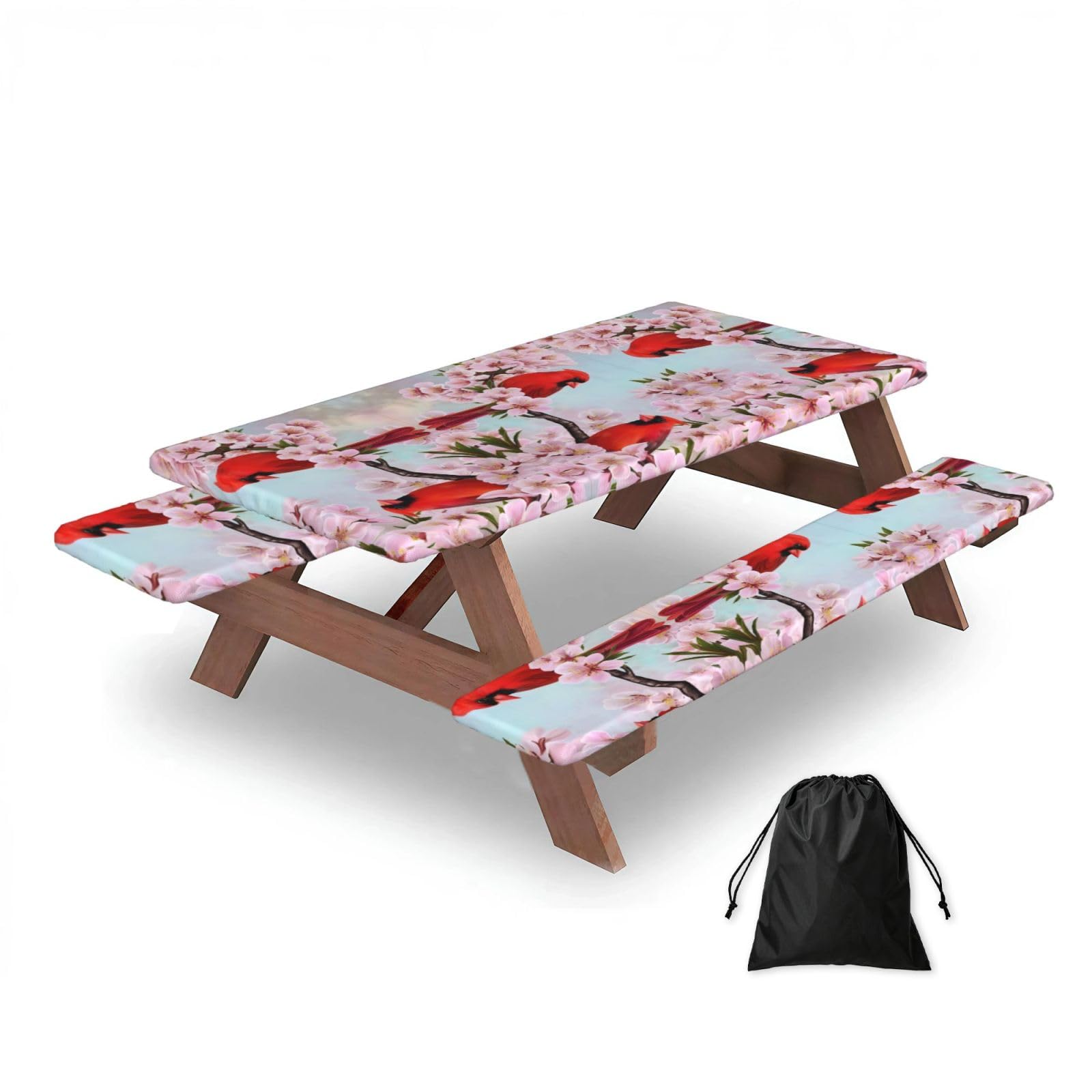 Red Bird Branch Blossom Rectangular water-repellent picnic tablecloths, outdoor camping, picnic, BBQ