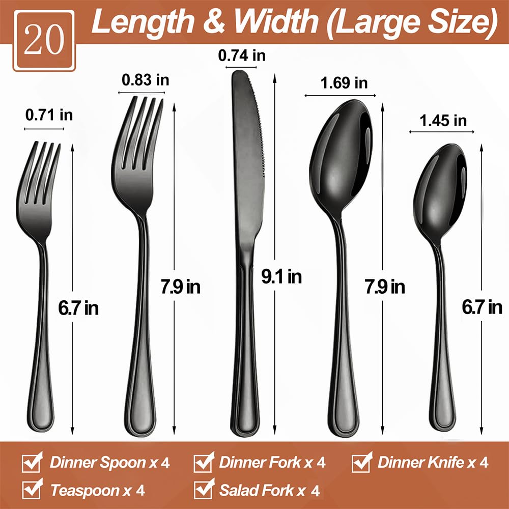 Silverware Set,20-Piece Stainless Steel Flatware Set for 4,Food-Grade Stainless Steel Cutlery Set, Dishwasher Safe, Mirror-Finished Utensil Sets,Reusable Cutlery Set,Black — Amazon image 2
