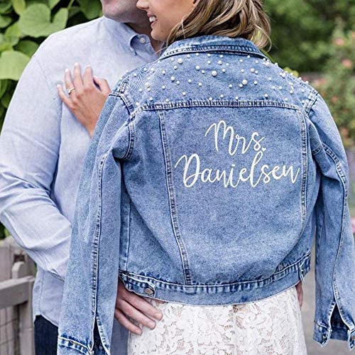 Custom Bride Jean Jacket for Wedding,Personalized Women Denim Jacket with Pearls,Future Mrs Wifey Jean Jacket3