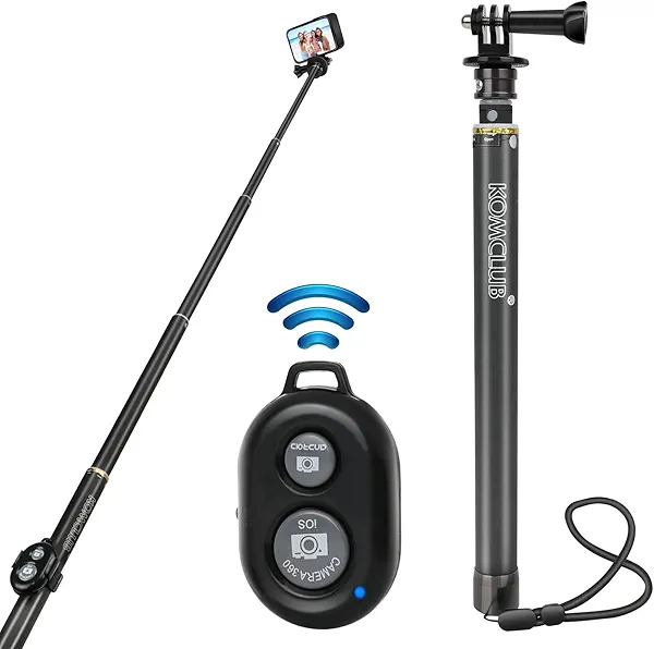 Monopod Selfie Stick,KOMCLUB 42 inch Telescoping Selfie Stick Extendable Poles with Remote Aluminum Tube Stick Adjustable 5 Stage with Hand Strip Portable Selfie Stick Travel Accessories