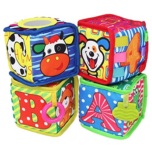 teytoy Soft Baby Blocks, Baby Toys 6 to 12 Months, Montessori Toys for Babies 6-12 Months, Cute & Durable Infant Newborn Fabric Blocks with Numbers Alphabets Animals Mirror and Bells - Thumbnail 7