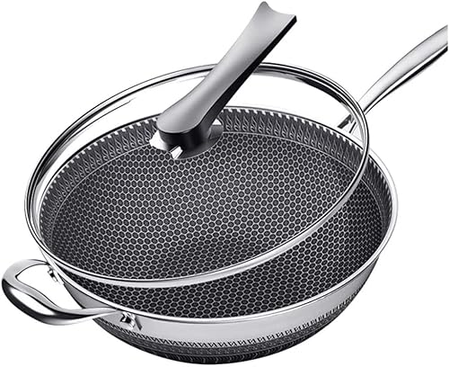 JIAMEI Wok de acero inoxidable de doble cara con diseño de panal sin aceite sartén antiadherente utensilios de cocina olla de cocina