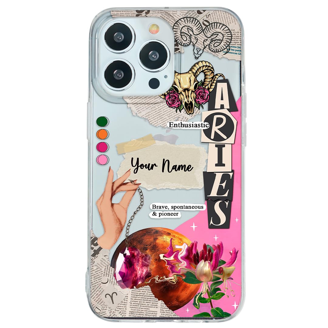 INSTACASE Case Compatible with iPhone 14 Pro Personalized with Your Name Zodiac Sign Aries, Protector Compatible with iPhone 14 Pro Customizable, Case