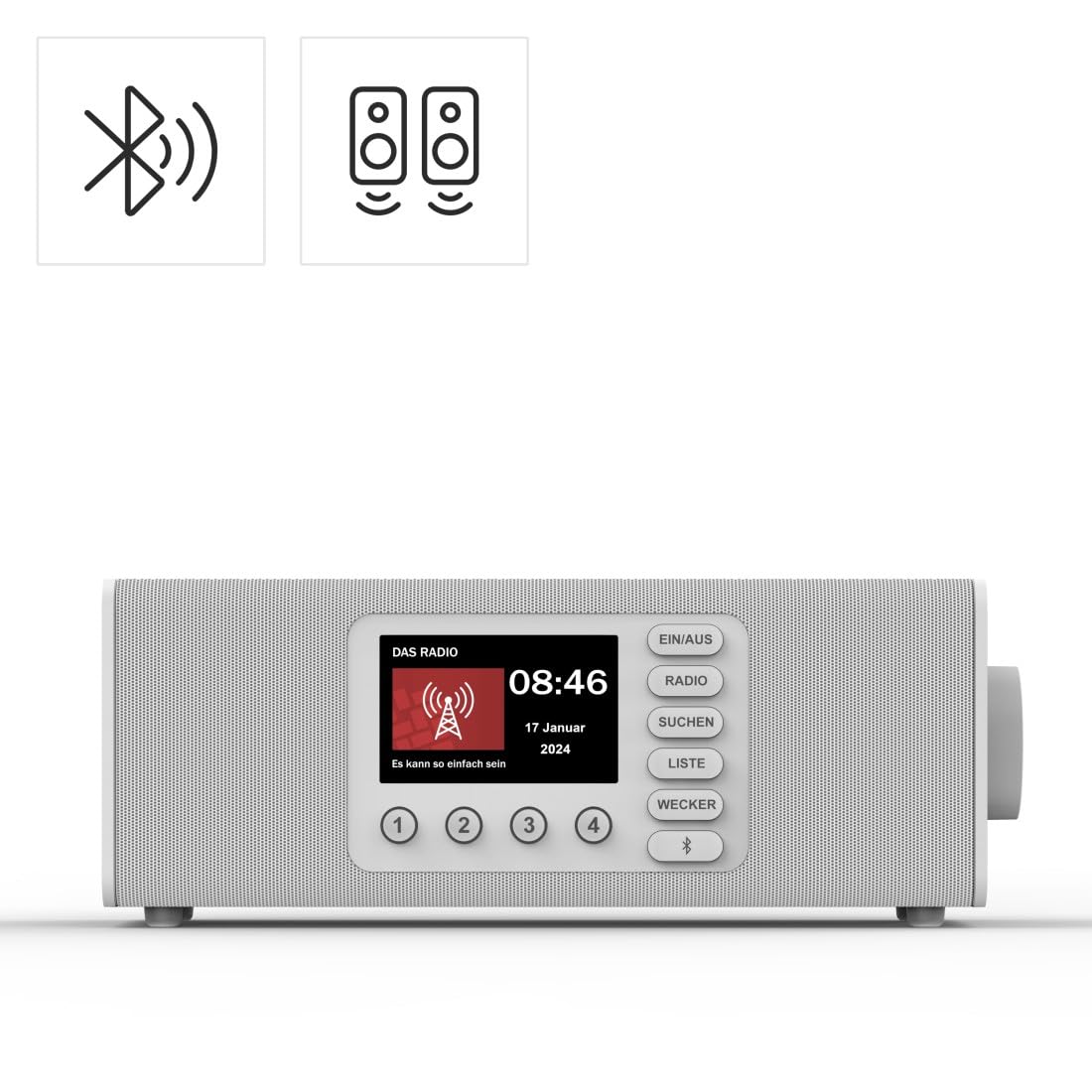 Hama Digitalradio mit Wecker (DAB Radio mit großem Display, Küchenradio, DAB+, Seniorenradio mit einfacher Bedienung, Bluetooth, FM, Radiowecker, Stereo-Radio, kleines Radio mit gutem Empfang) weiß