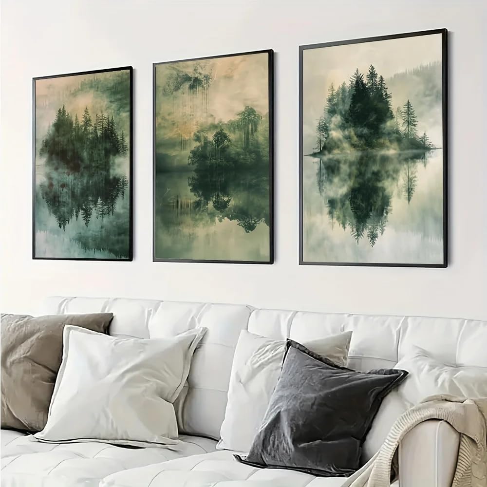 LTjiajuypd Canvas Prints Art Featuring Lakes And Forests Modern Wall Decor For Living Rooms Bedroom(60x80cm-3Pcs)