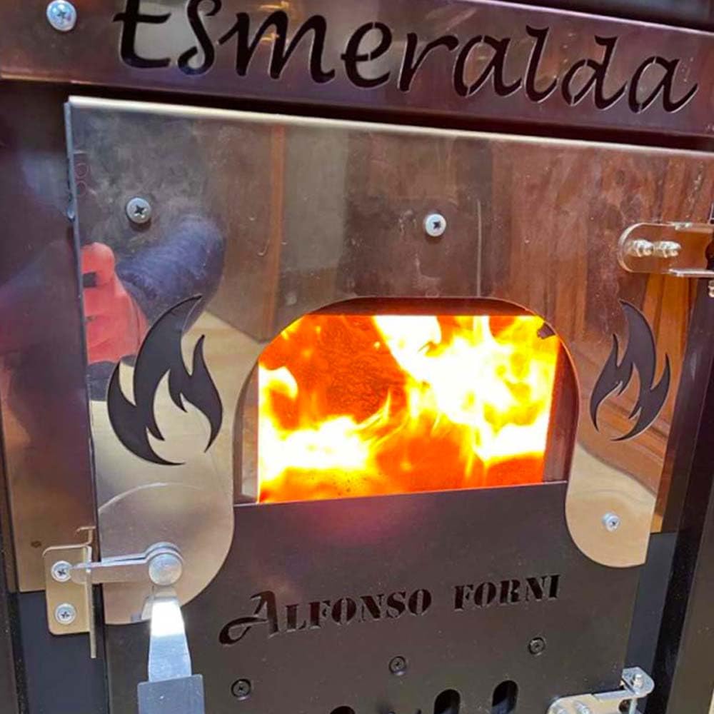 Alfonso Forni Stufa A Legna Con Forno-Esmeralda-Potenza Riscaldamento 15Kw,A Legna Economica In Acciaio Verniciato Antracite,Da Interno Con Forno In Mattoni Refrattari,Ideale Per Cucina,Made In Italy