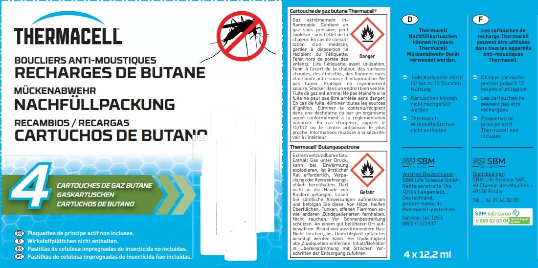 Thermacell - Zestaw 24 wkładów gazowych butanowych do osłony dyfuzora i latarni przeciw komarom - szybki efekt, bezwonny