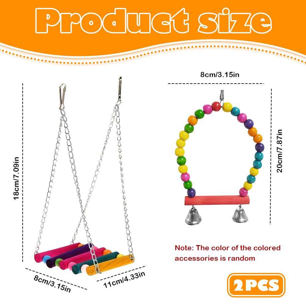 2 Pack Parrot Swing Set, Colorful Wooden Ladder & Perch Toys for Chewing Climbing & Hanging, Ideal for Budgies Parakeets - Image 2