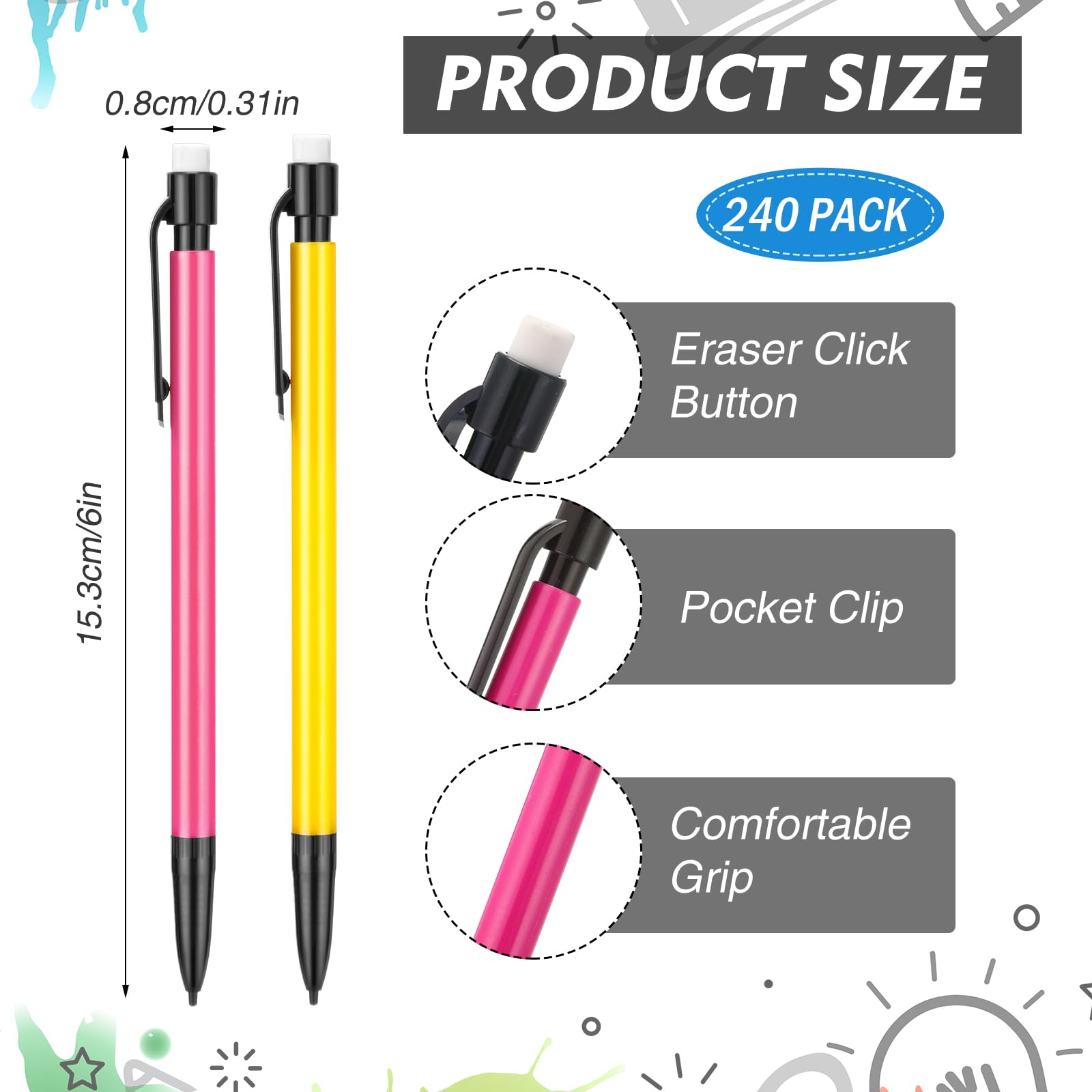 Set di 480 matite meccaniche da 0,7 mm, include matite meccaniche con gomma HB ricariche per arte, ufficio, scuola, studenti, scrittura, disegno, schizzi